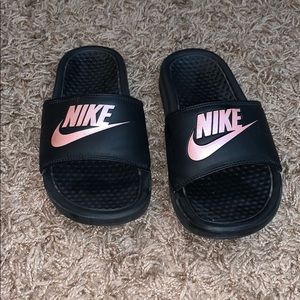 Black and Rose Gold/Pink Nike Slides